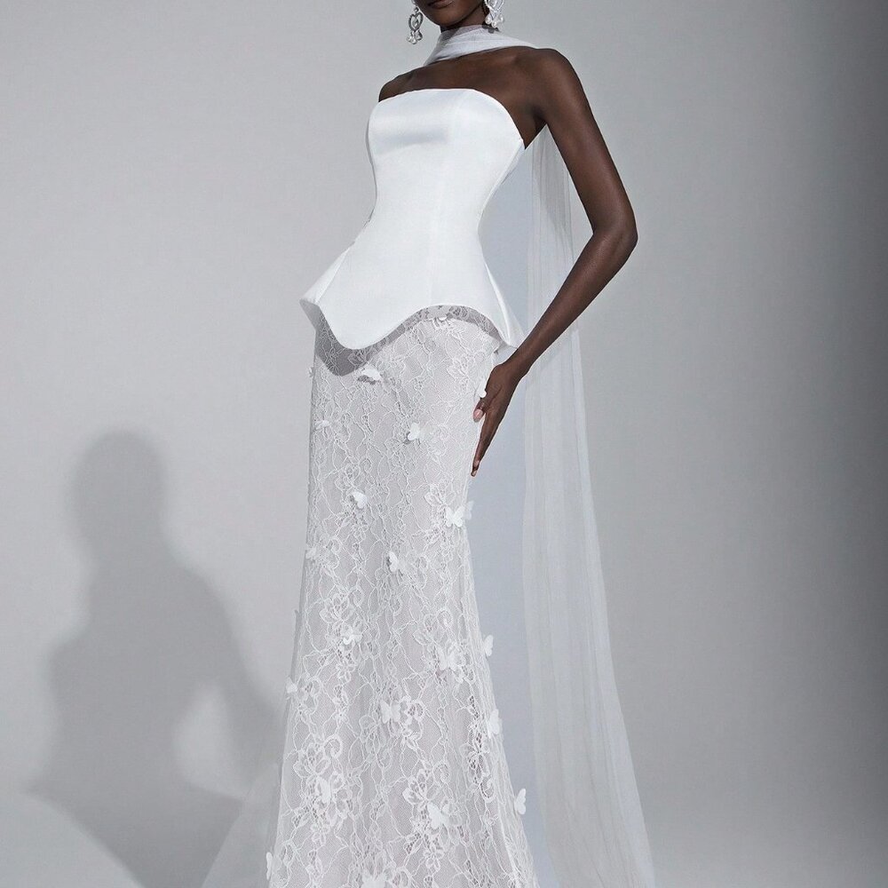 White Elegant Women's Luxurious Fishtail Lace Wedding Dress